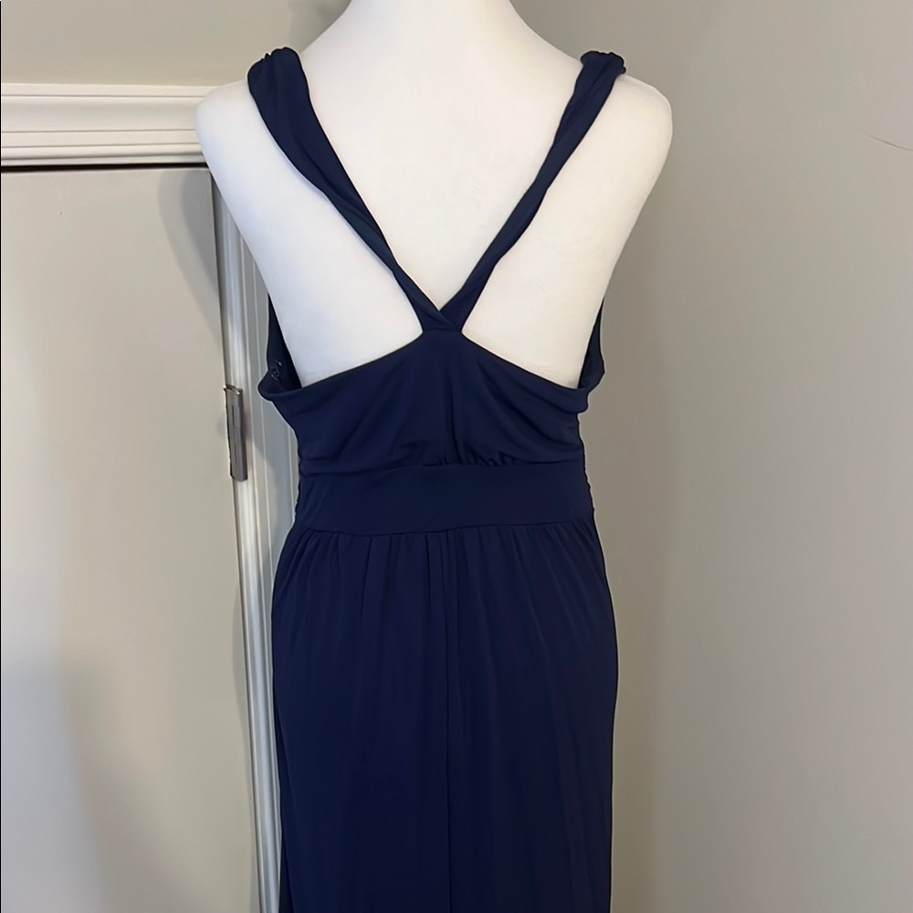 Maeve Anthropologie Navy Blue Braided Waist Maxi Dress V-Neck Sleeveless Size 8 - Picture 5 of 8